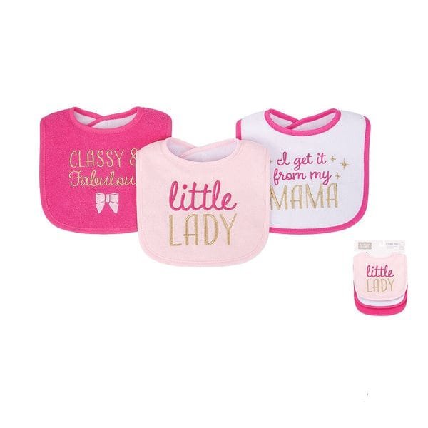 Hudson Baby 3-Piece Knit Terry Bib Set - "Little Lady"