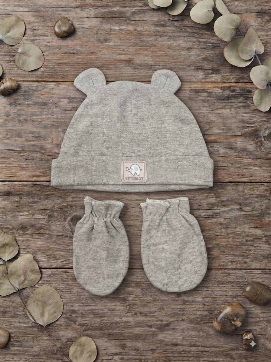 Adorable Bear-Ear Beanie &amp; Mittens Set