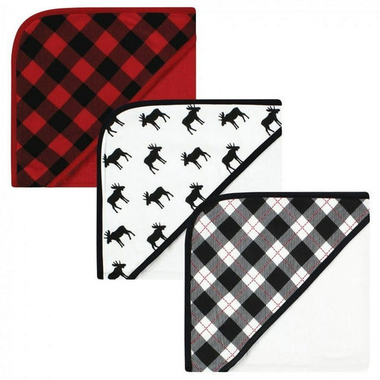 Hudson Baby Infant Boy Cotton Rich Hooded Towels, Black Moose, One Size