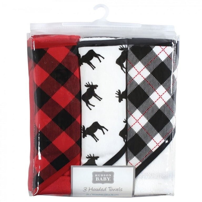 Hudson Baby Infant Boy Cotton Rich Hooded Towels, Black Moose, One Size