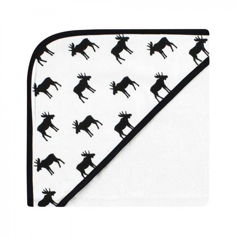 Hudson Baby Infant Boy Cotton Rich Hooded Towels, Black Moose, One Size