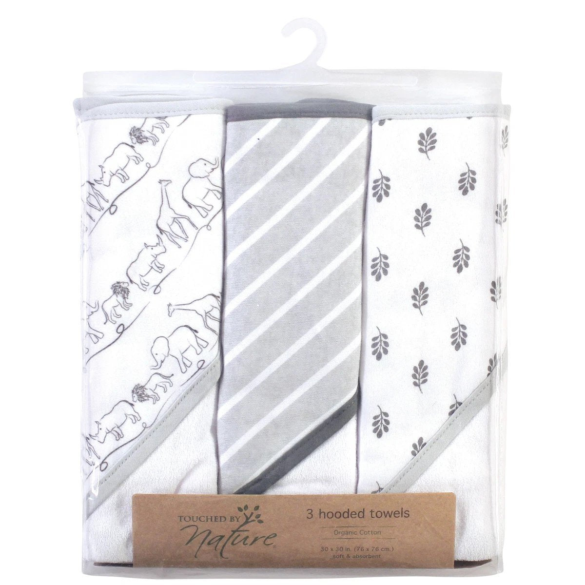 Touched by Nature Baby Unisex Organic Cotton Hooded Towels, Safari