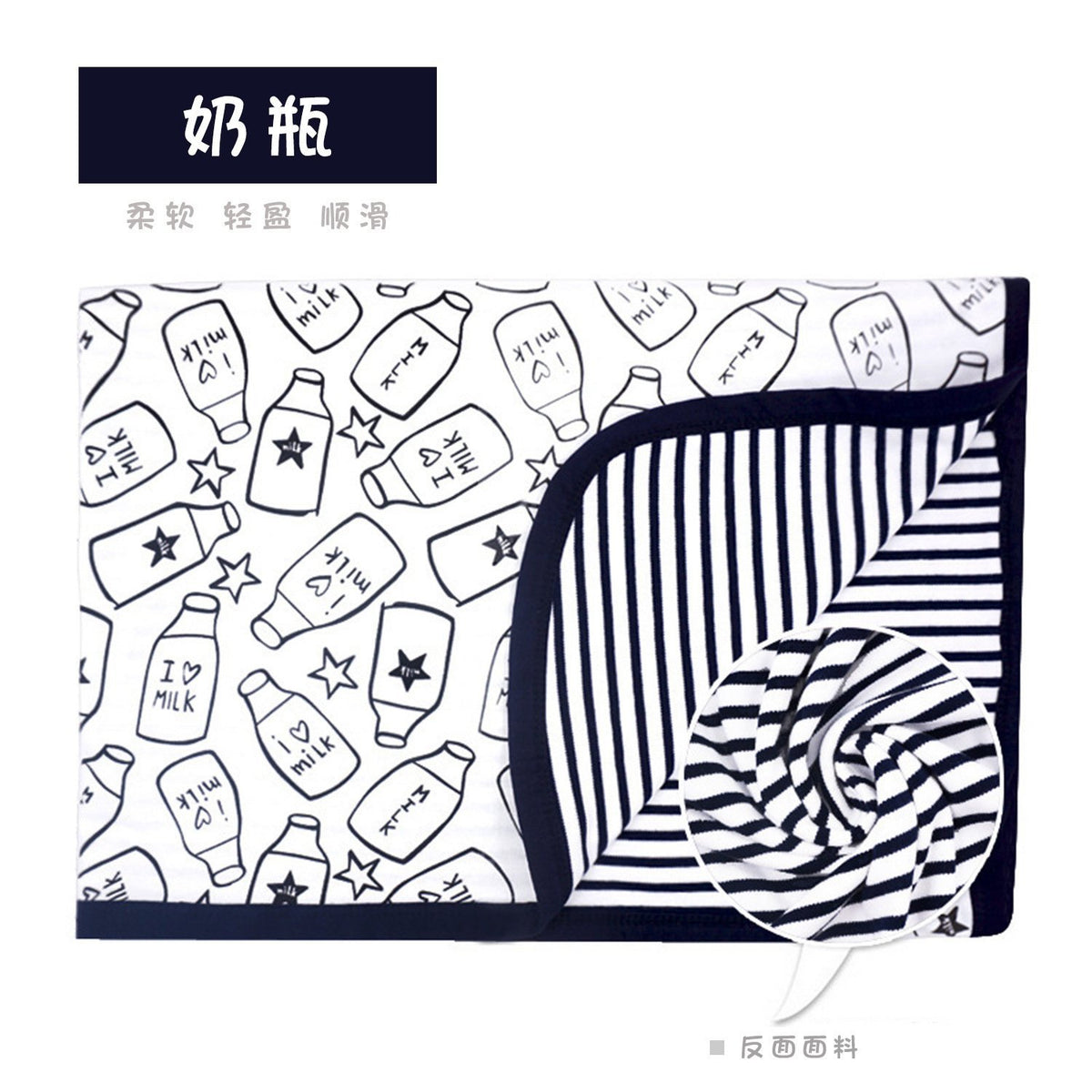 Navy &amp; White Milk Bottle Print Swaddle